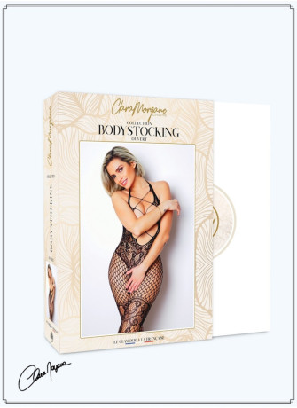 Bodystocking noir avec laçage croisé sur la poitrine - Le Numéro 18 - Collection Bodystocking - CM99018